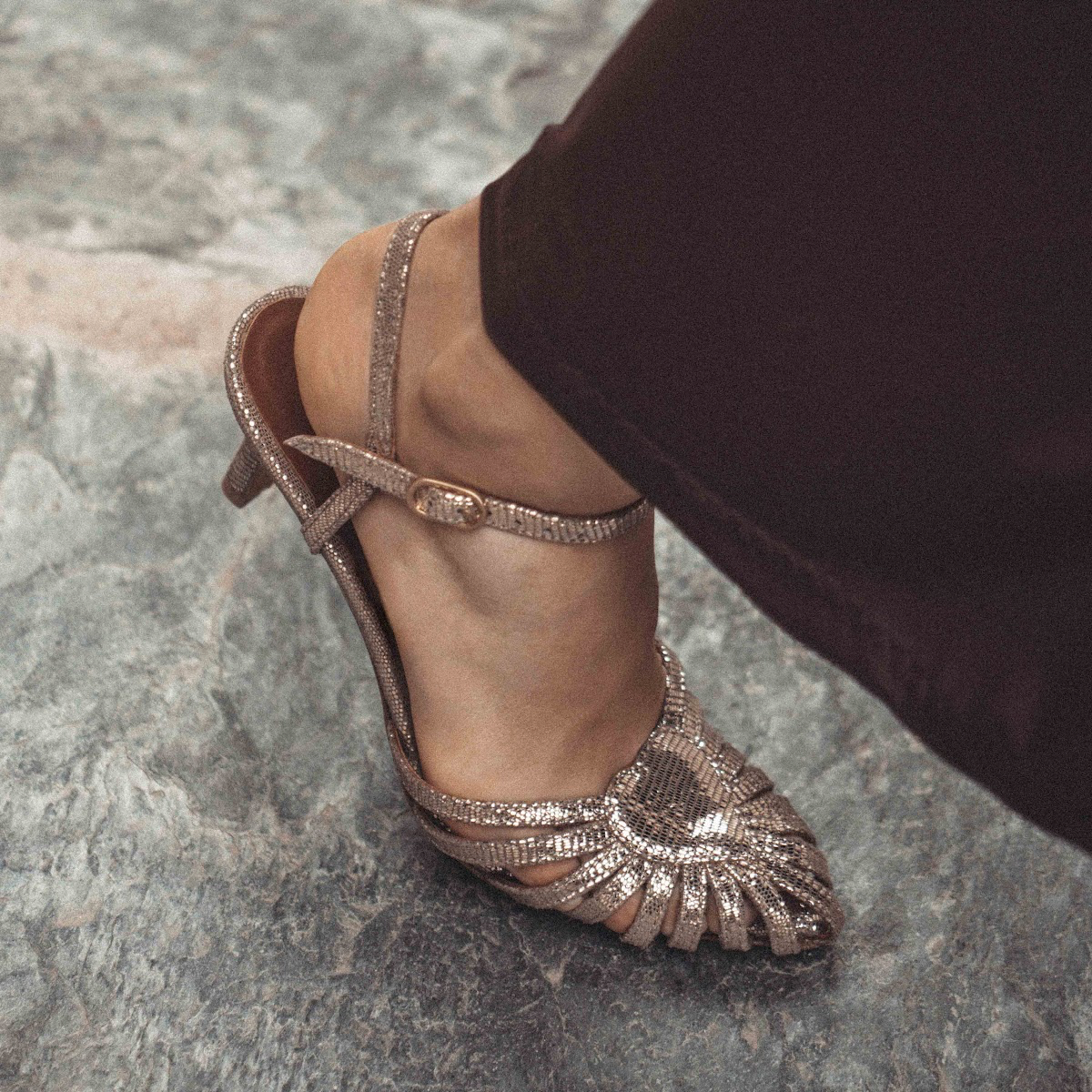 Keesha 55 Lizard Metallic Goat, Vintage Champagne