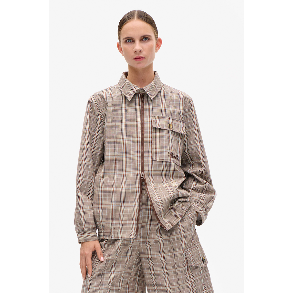 Beline Jacket, Brown Mini Check