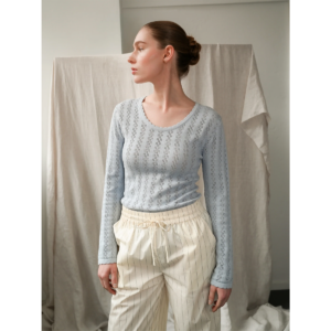 Nellie Knit Light Blue LS Blouse - S