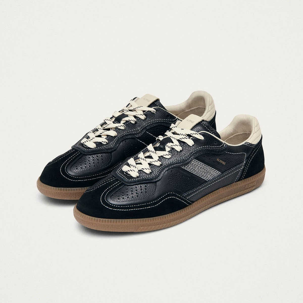 Tb. 490 Rife Grain Black & Cream Leather Sneakers