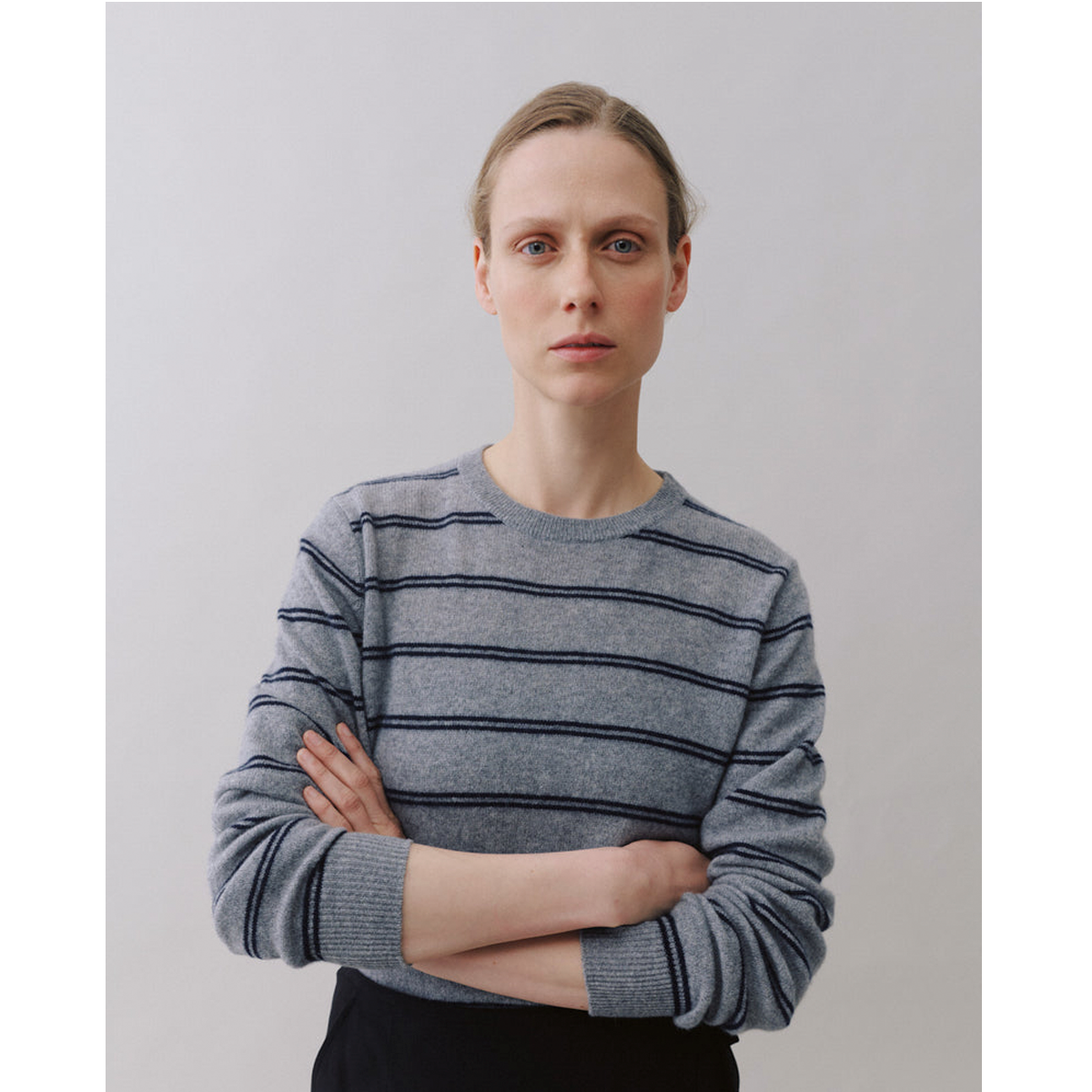 Noa O-neck Stripe - Grey Melange/Navy